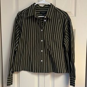 Banana Republic Olive Green and White Striped Shirt